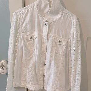 Chico’s linen and lace jean jacket